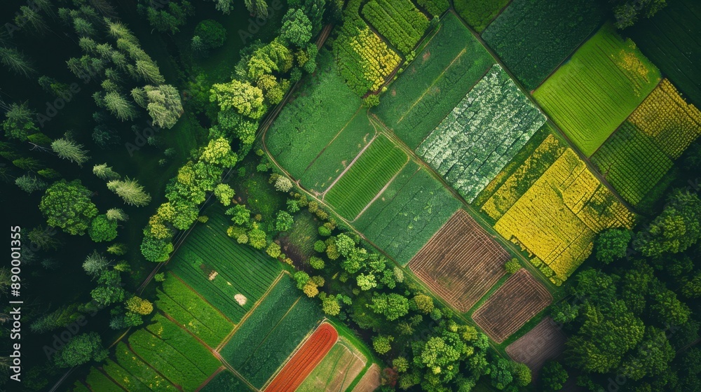 Fototapeta premium Agroecosystems: Modified ecosystems tailored for agriculture, including areas like croplands, pastures, and orchards, aimed at supporting sustainable farming practices. 