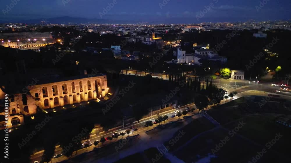 Rome , Italy - may 2 2024 night view of Palatine Hill, Ancient Roman Colosseum Rome , Italy - may 2 2024 night view of Palatine Hill, Ancient Roman Colosseum