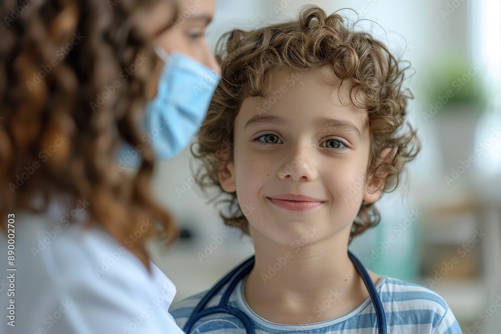 A pediatrician examining a young child in a bright and welcoming clinic. A pediatrician examining a young child in a bright and welcoming clinic.