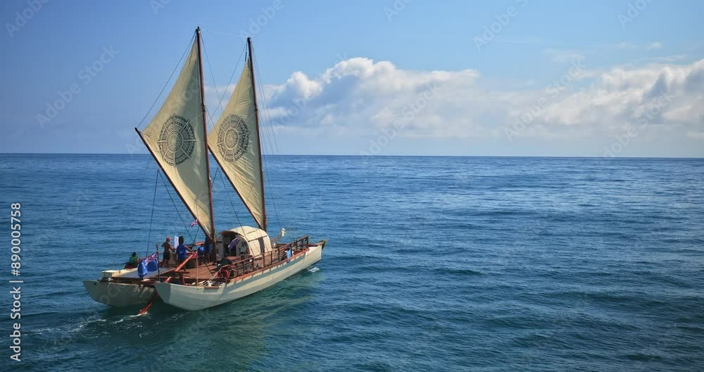 Beautiful tonga boat near Hawaiian island - drone shot