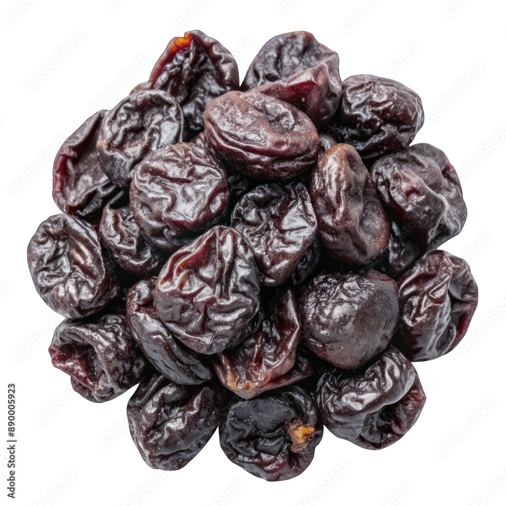 Dried prunes pile top view isolated on transparent background Dried prunes pile top view isolated on transparent background