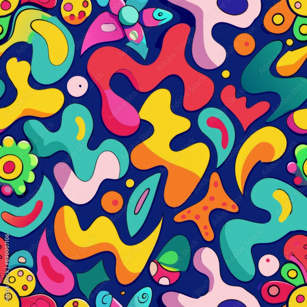 seamless pattern of vibrant abstract shapes and squiggles, Generative AI seamless pattern of vibrant abstract shapes and squiggles, Generative AI