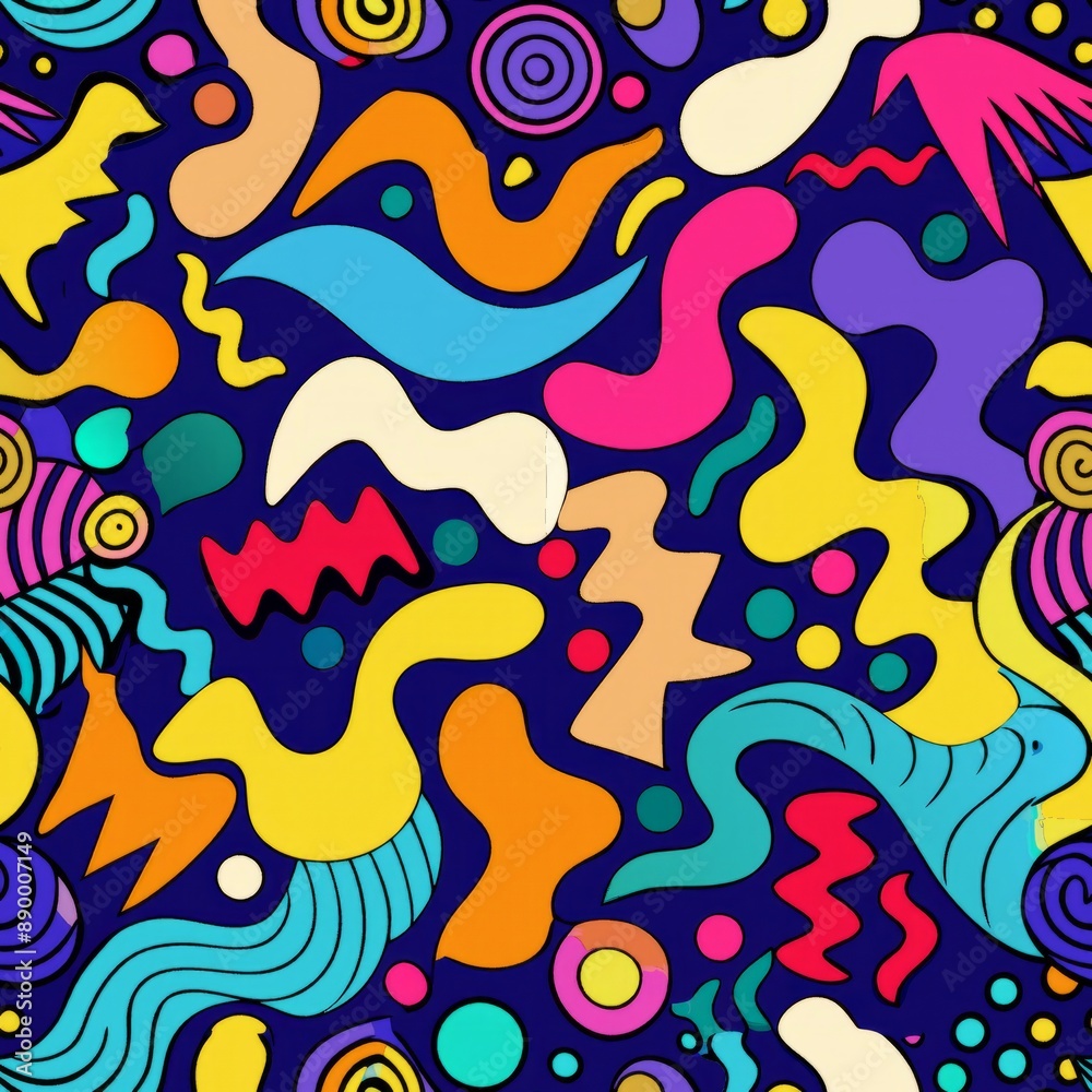 seamless pattern of vibrant abstract shapes and squiggles, Generative AI seamless pattern of vibrant abstract shapes and squiggles, Generative AI