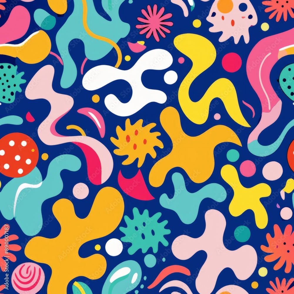 seamless pattern of vibrant abstract shapes and squiggles, Generative AI seamless pattern of vibrant abstract shapes and squiggles, Generative AI