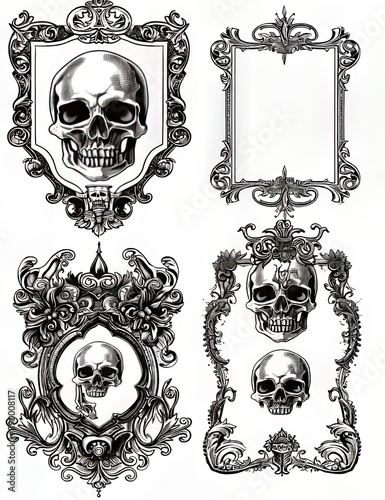 Ornate Skull Illustrations with Flourishes photo