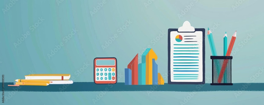 Optimized financial programs, flat design, front view, success theme, cartoon drawing, colored pastel Optimized financial programs, flat design, front view, success theme, cartoon drawing, colored pastel