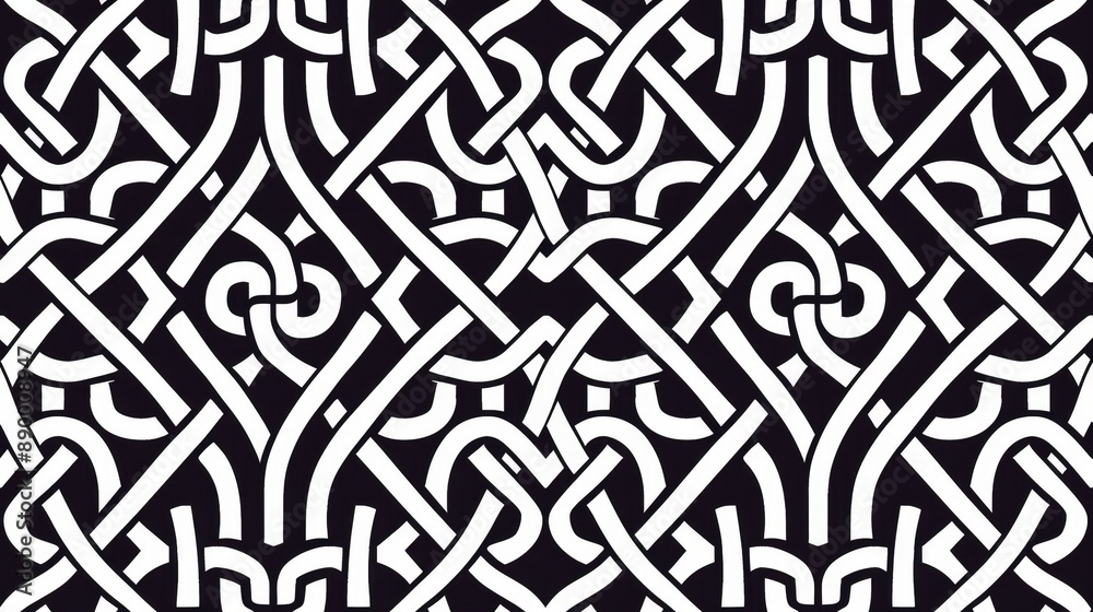 Ethnic pattern with intricate geometric knots and swirls in black and white Ethnic pattern with intricate geometric knots and swirls in black and white