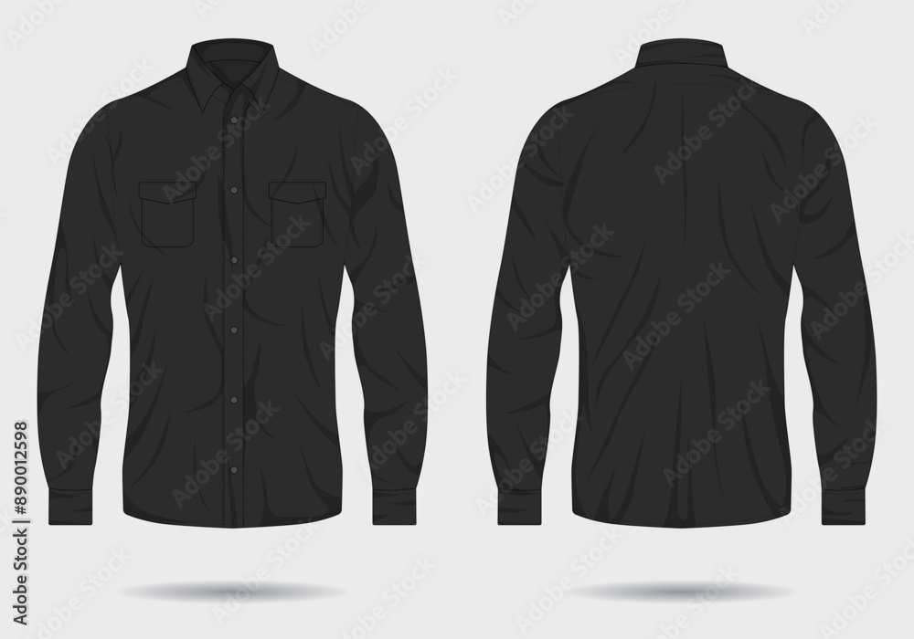 Formal long sleeve button up shirt template front and back view