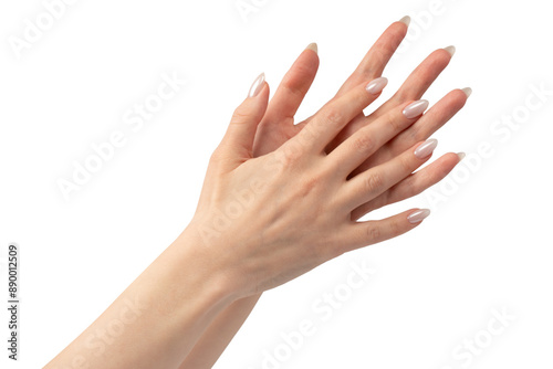 Woman hands isolated on a white background.