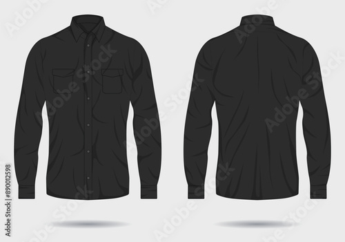 Formal long sleeve button up shirt template front and back view