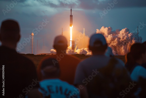 People watching a rocket launch live photo