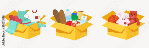 Illustrations donation box vector apparel food toy 