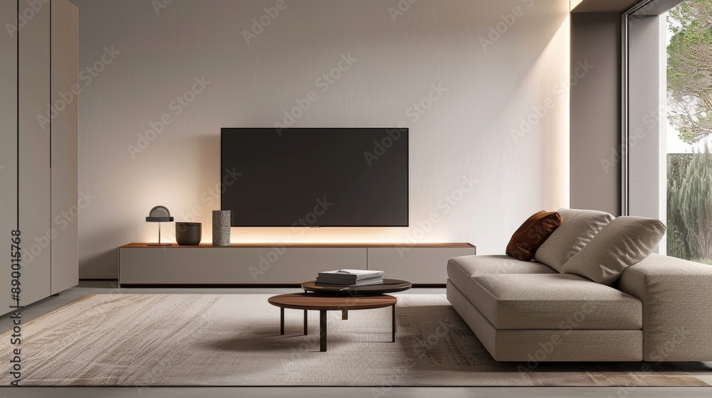 Avant-garde living room design with modular furniture, innovative lighting, and a harmonious blend of natural materials and high-tech elements Avant-garde living room design with modular furniture, innovative lighting, and a harmonious blend of natural materials and high-tech elements