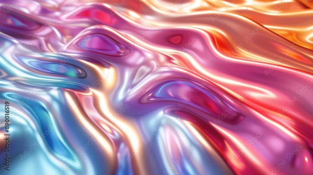 Obraz premium Vibrant abstract fluid wave texture with colorful gradient hues, creating a futuristic and dynamic visual effect.