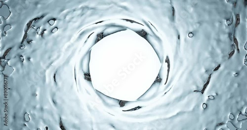 3d render of clear water liquid splash or spiral flow on isolated black background