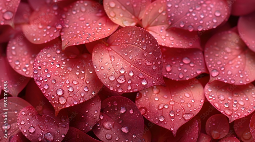 A close-up of pink flowers with water droplets on their petals and leaves A close-up of pink flowers with water droplets on their petals and leaves