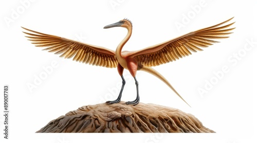 Majestic Archaeopteryx fossil with detailed feathers, wings spread, isolated on white background. photo