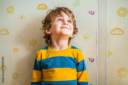 Child measuring their height against a wall chart, capturing physical progress