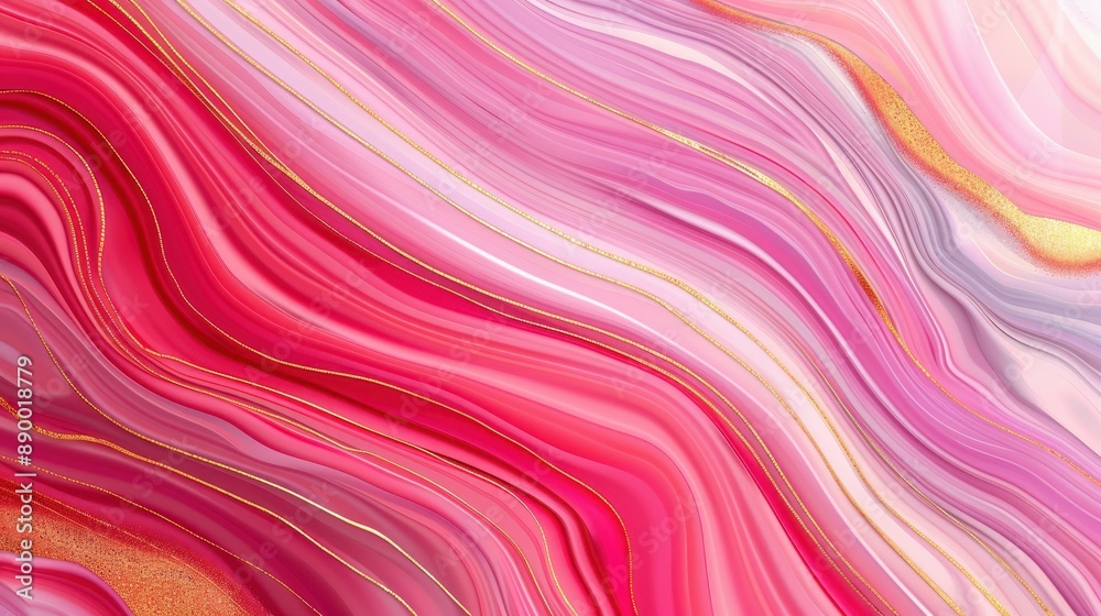 Obraz premium Beautiful abstract watercolor painting of soft red and pink petals with gold painted swirls on white background.
