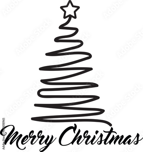 Merry Christmas line drawing vector illustration, black and white MERRY Christmas line drawing 