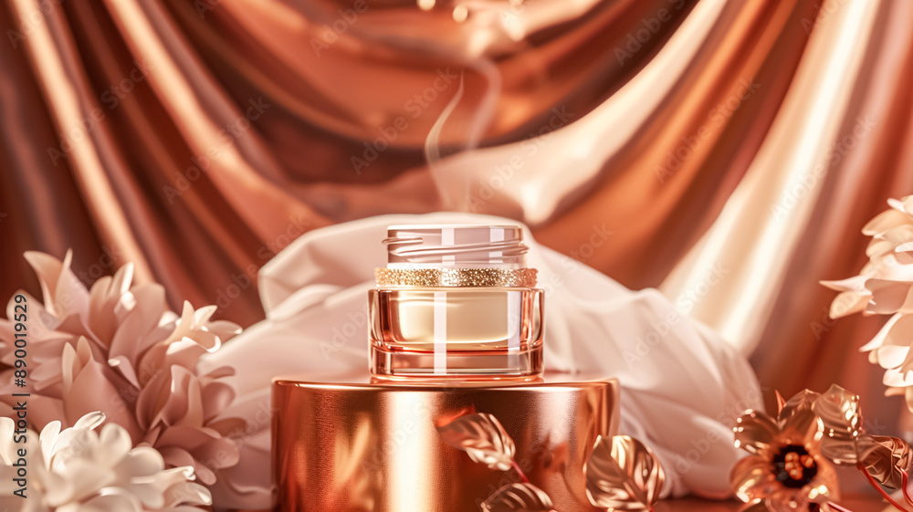 Cosmetic cream in a glass jar on pink background. Skin care concept. Backdrop for beauty products Cosmetic cream in a glass jar on pink background. Skin care concept. Backdrop for beauty products