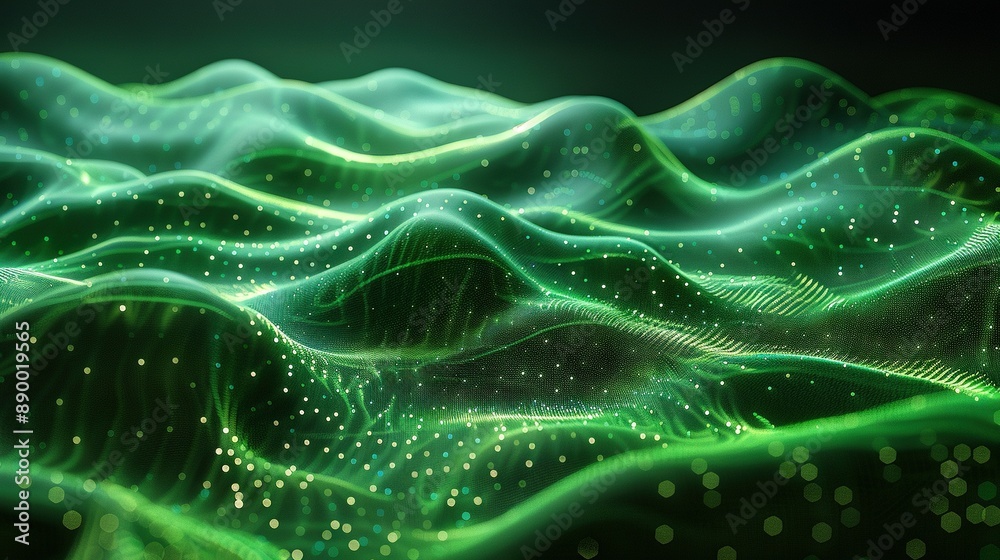 wave pattern on black backdrop, with glowing green center wave pattern on black backdrop, with glowing green center