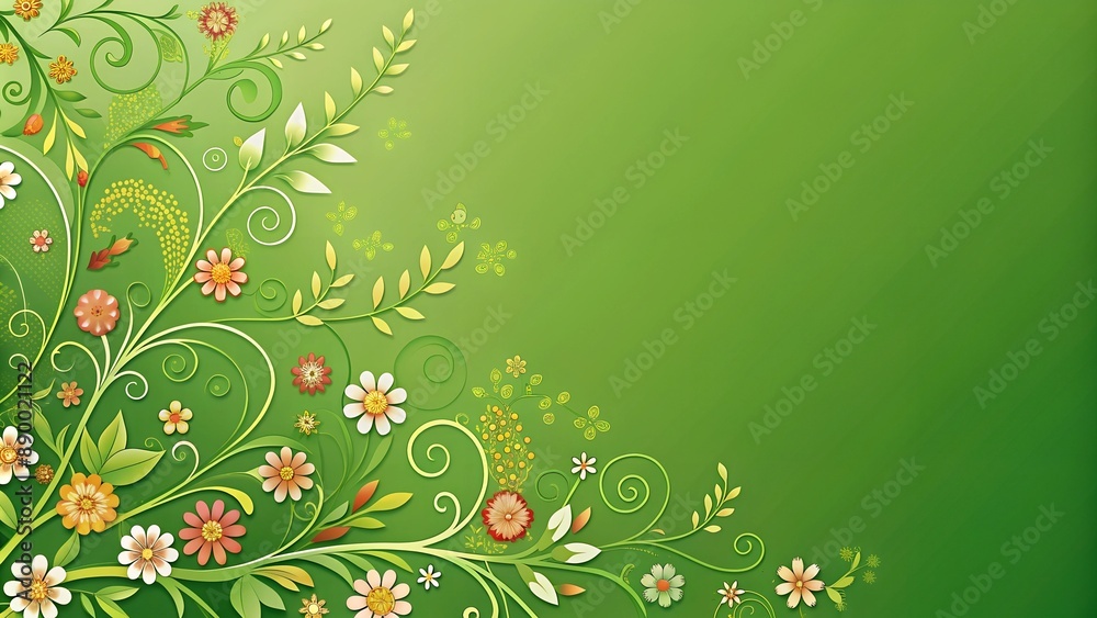 Green Background with Corner Flower Design. Perfect for: Spring Festivals, Garden Parties Green Background with Corner Flower Design. Perfect for: Spring Festivals, Garden Parties