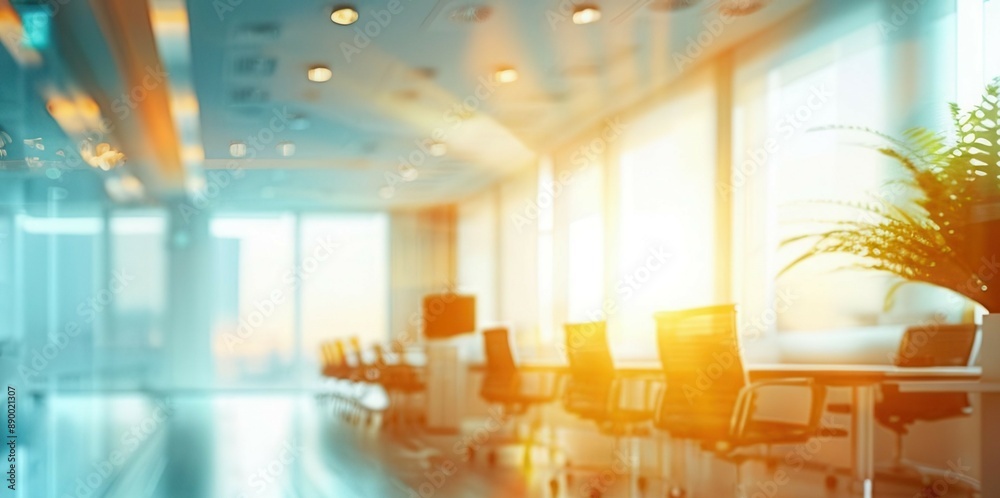 Blurred business meeting modern conference room, glass walls, lighting, contemporary office. Spacious and sleek Blurred business meeting modern conference room, glass walls, lighting, contemporary office. Spacious and sleek