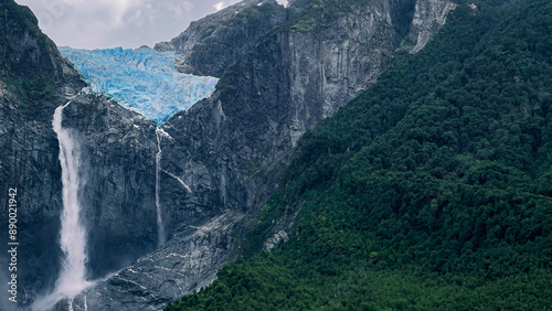 Queulat Hanging Snowdrift in Queulat National Park. Puyuhuapi, Patagonia Chile