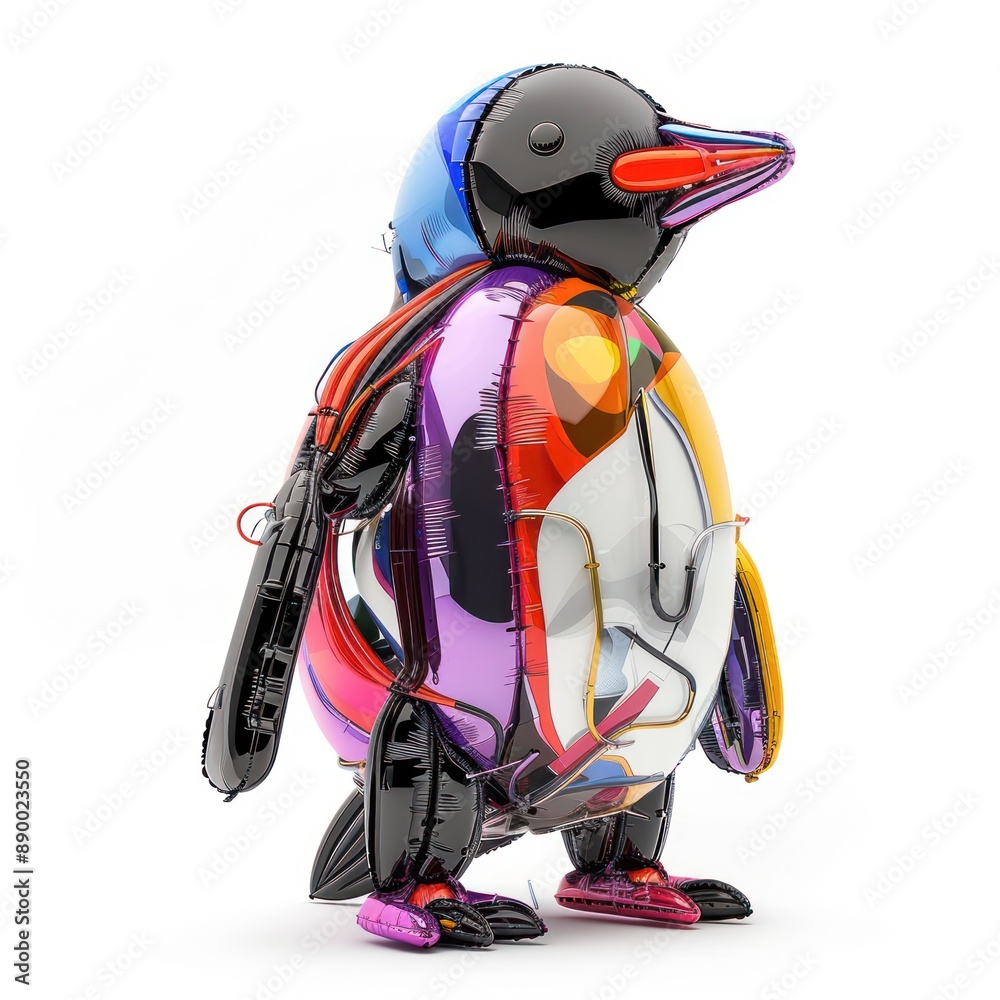 Colorful Balloon Penguin in Winter Wonderland Isolated on White Background, generative Ai Colorful Balloon Penguin in Winter Wonderland Isolated on White Background, generative Ai