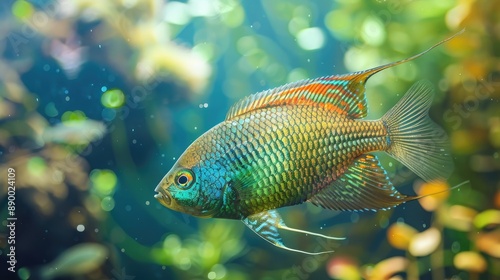 Mosaic gourami exotic fish underwater swim pearl gourami labyrinth fish anabantoidei also called climbing fish in the nature wild aquarium tank photo