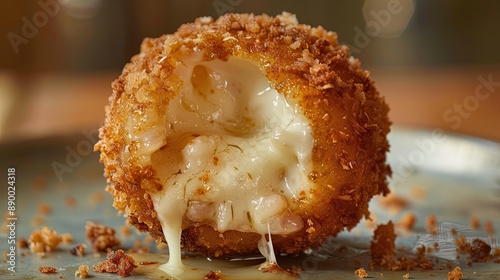 Fried stuffed Sicilian arancini with breadcrumbs crust photo