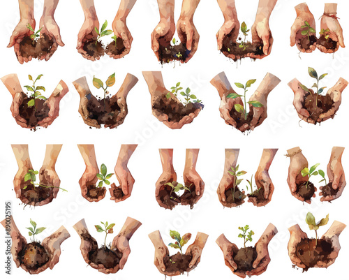 hand with soil watercolor clipart