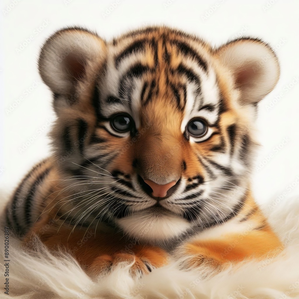 Fototapeta premium Beautiful tiger cub on a white background 