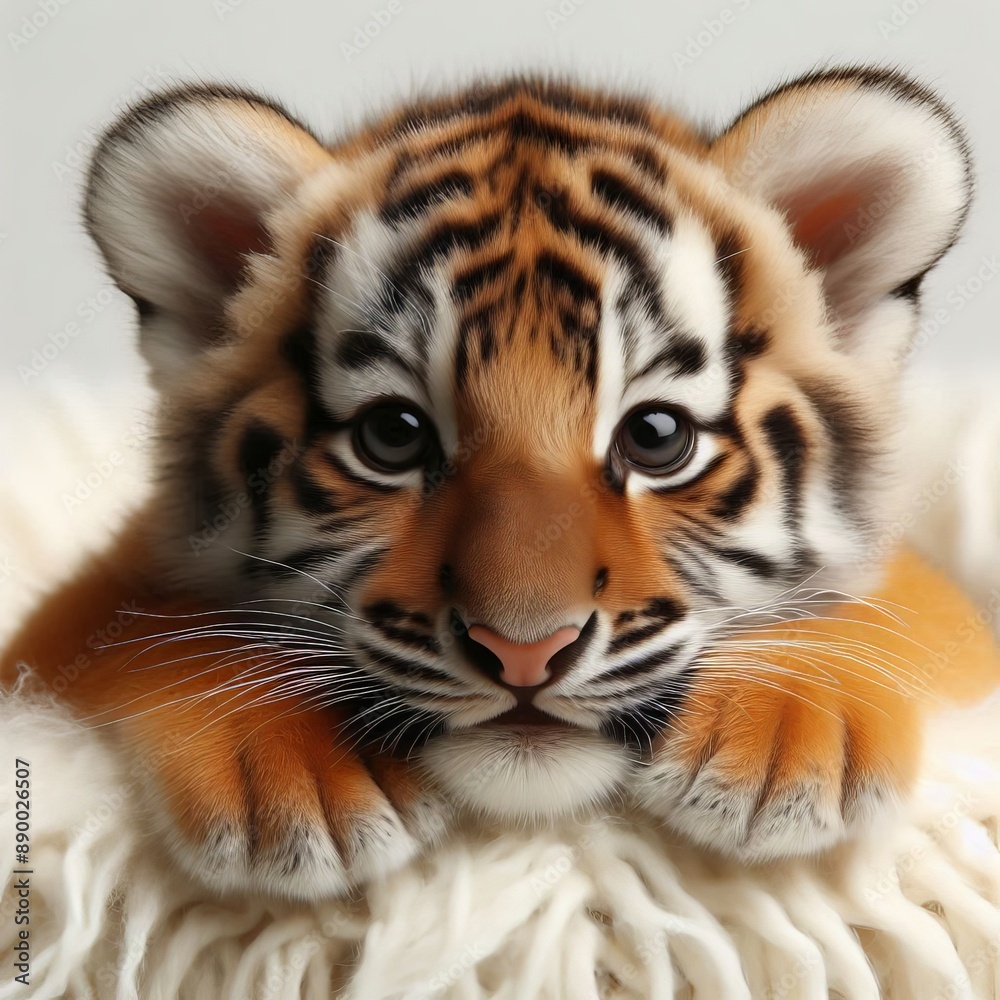 Beautiful tiger cub on a white background
Beautiful tiger cub on a white background
