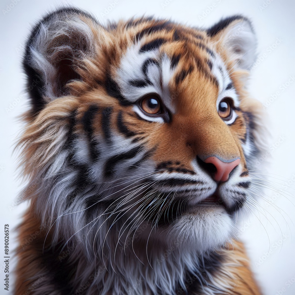 Obraz premium Beautiful tiger cub on a white background 