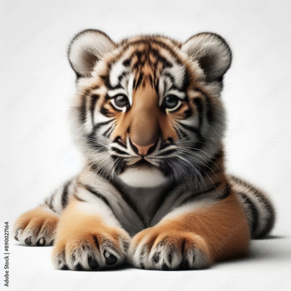 Obraz premium Beautiful tiger cub on a white background 