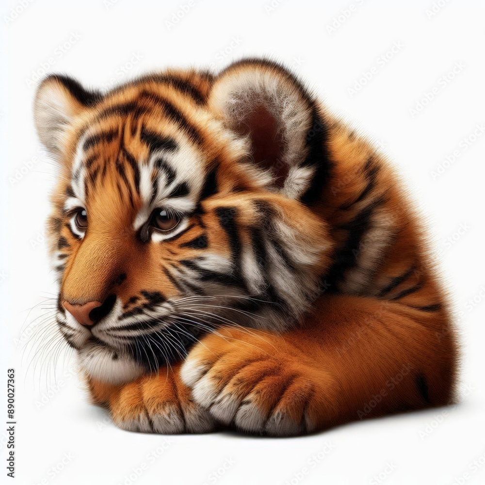 Obraz premium Beautiful tiger cub on a white background 