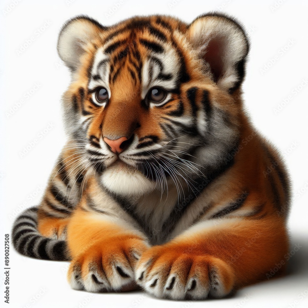 Beautiful tiger cub on a white background
Beautiful tiger cub on a white background