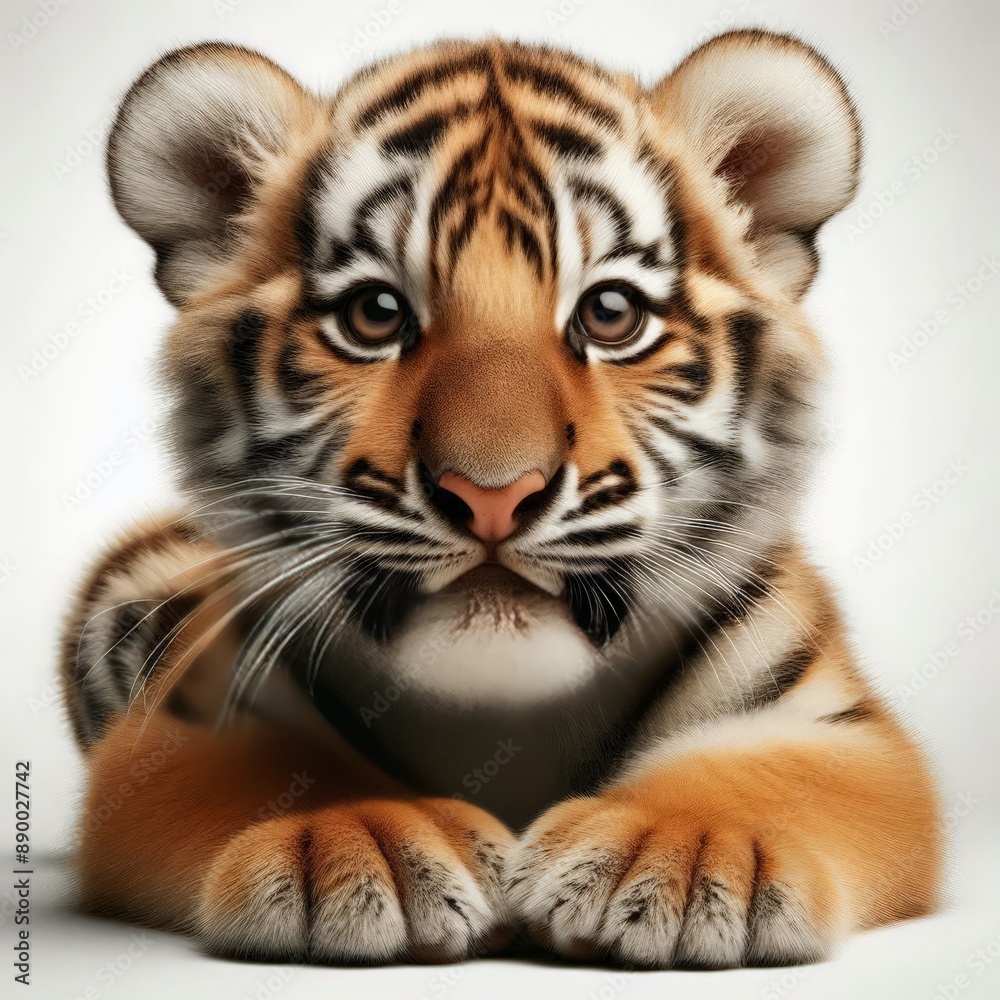Obraz premium Beautiful tiger cub on a white background