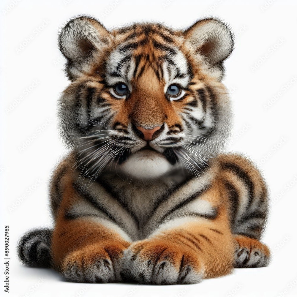Beautiful tiger cub on a white background
Beautiful tiger cub on a white background