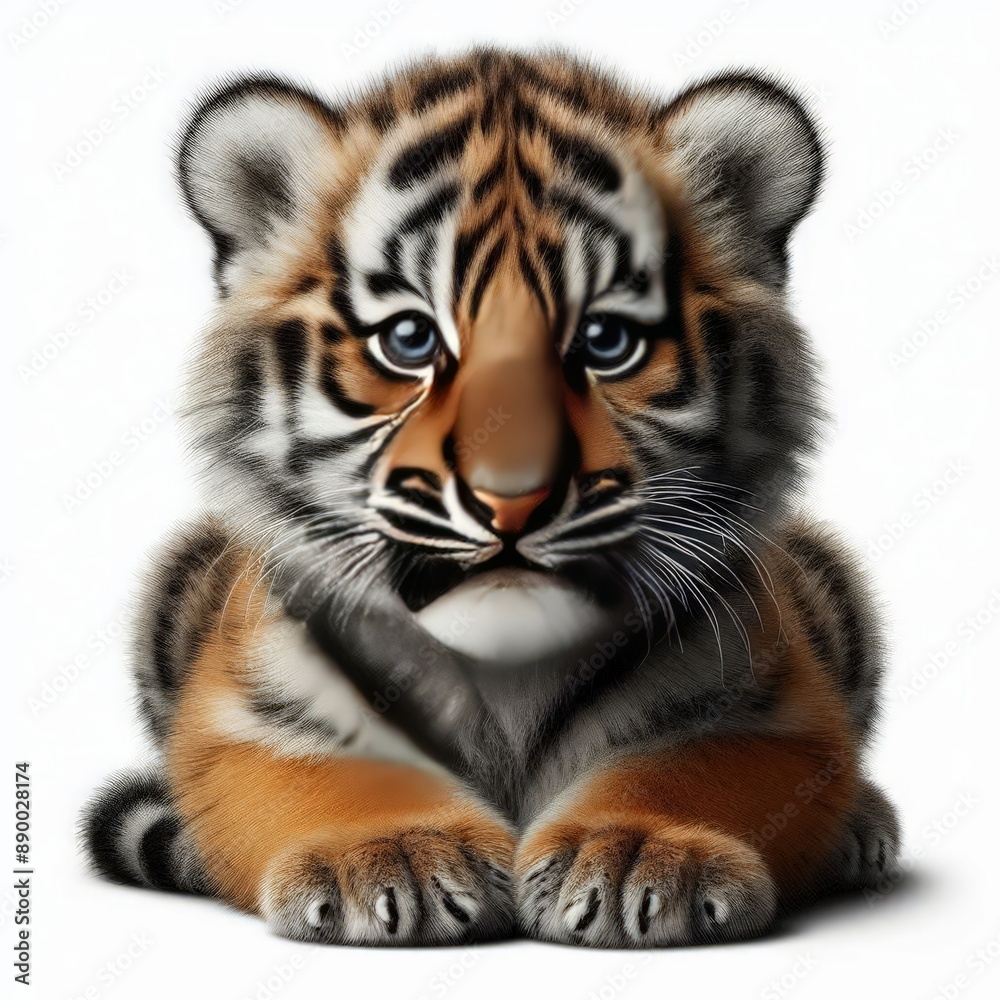 Fototapeta premium Beautiful tiger cub on a white background 