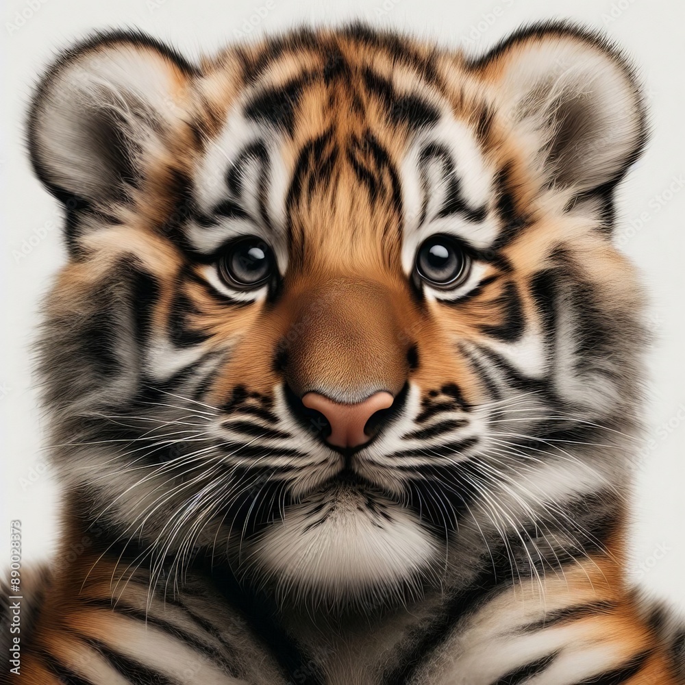 Fototapeta premium Beautiful tiger cub on a white background 
