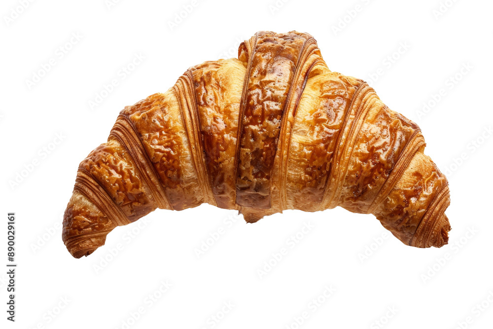 Delicious, freshly baked croissant with a crisp surface, isolated on a white background, top view Delicious, freshly baked croissant with a crisp surface, isolated on a white background, top view