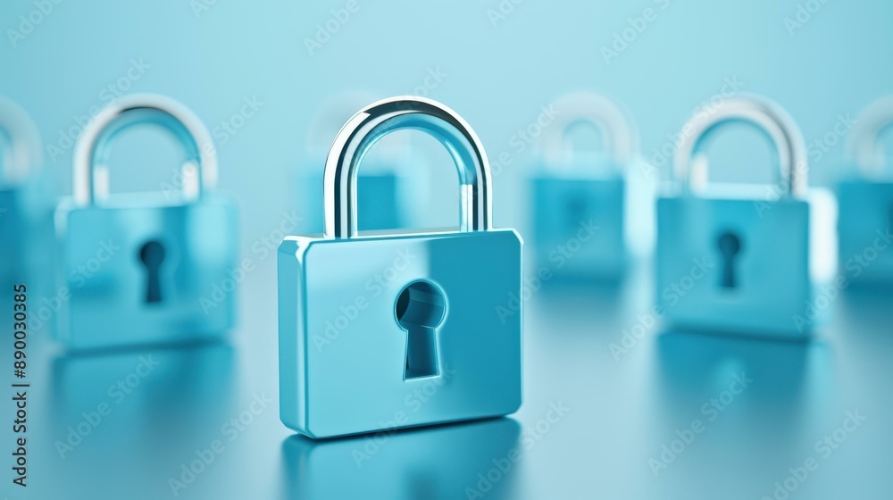 Fototapeta premium Protect your data with access control and cyber security measures, featuring padlocks on a digital screen.