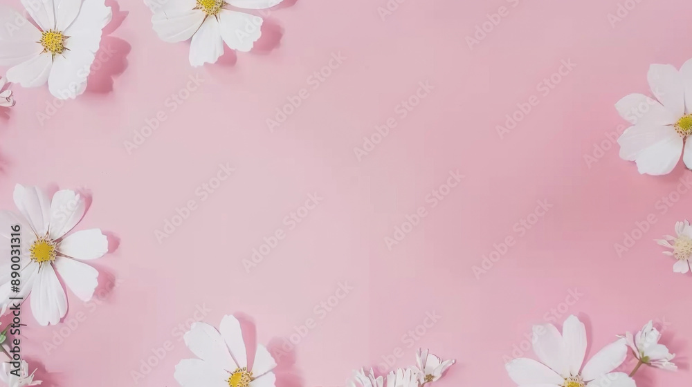 White Daisies on Pink Background: Perfect for Text Space and Romantic Designs White Daisies on Pink Background: Perfect for Text Space and Romantic Designs