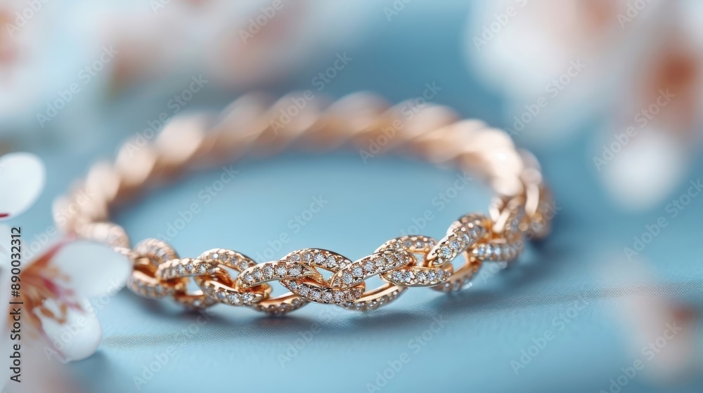 A delicate gold chain with shimmering diamonds draped around a woman's neck. A delicate gold chain with shimmering diamonds draped around a woman's neck.