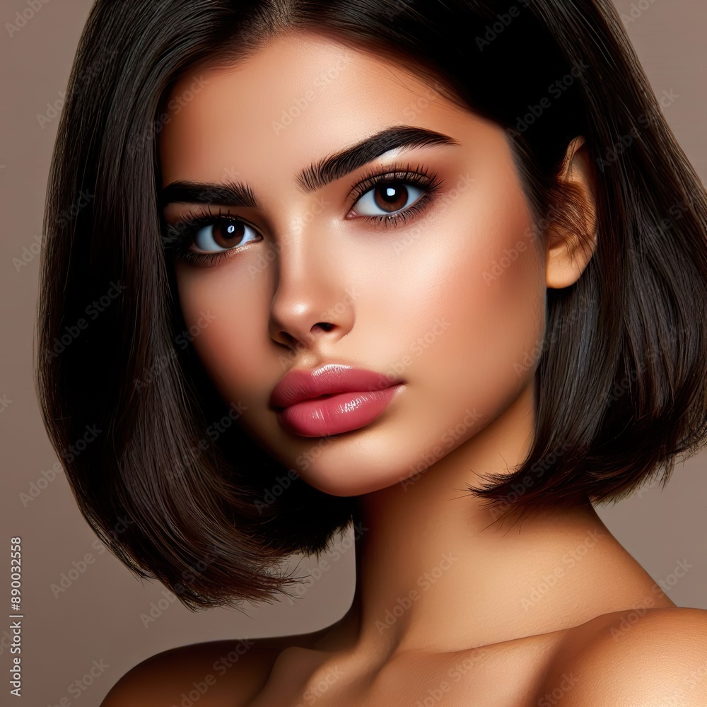 Portrait of a beautiful brunette girl with black short hair Portrait of a beautiful brunette girl with black short hair