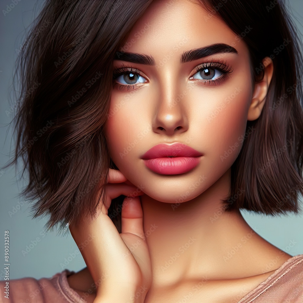 Portrait of a beautiful brunette girl with black short hair Portrait of a beautiful brunette girl with black short hair