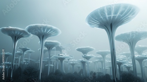 Wallpaper Mural A speculative future where nature and technology coexist harmoniously, with cybernetic trees and digital flowers Torontodigital.ca